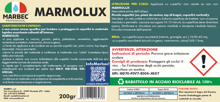 Crema lucidante per marmo MARMOLUX   200GR