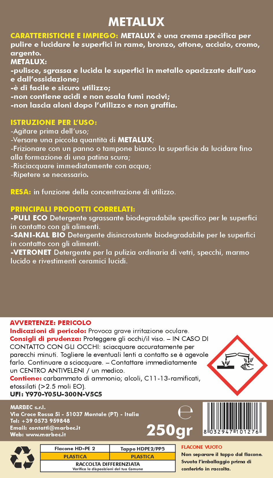 Pulizia rame e argento METALUX   250GR