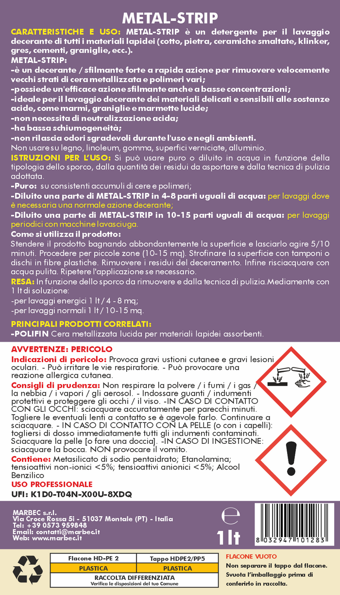Detergente sgrassante professionale METAL-STRIP   1LTx6Pz