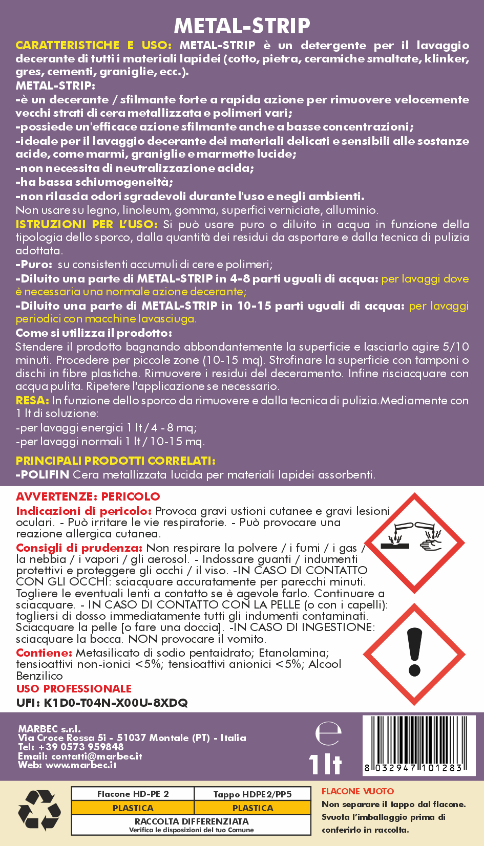 Detergente sgrassante professionale METAL-STRIP   1LT