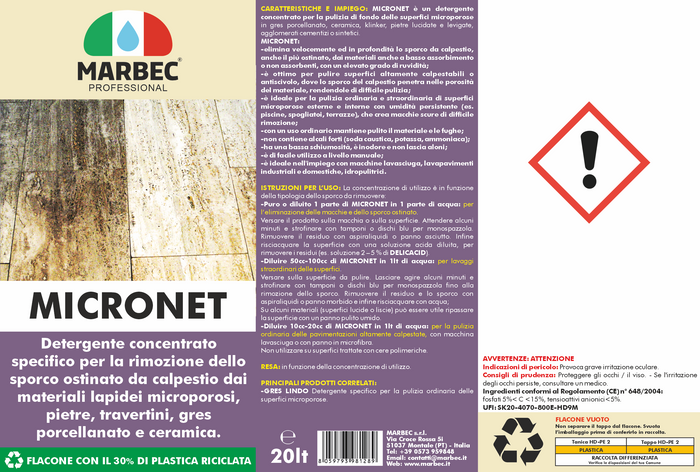 Detergente per gres porcellanato e pietre MICRONET   20LT