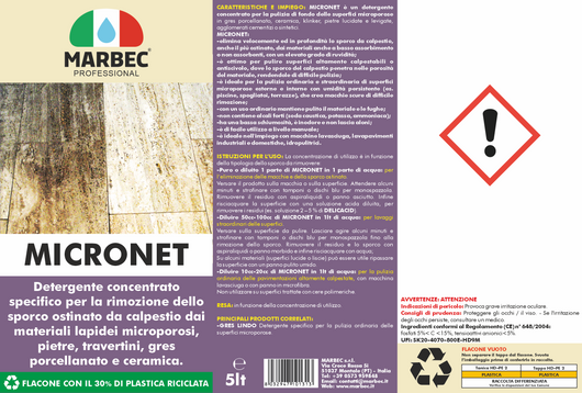 Detergente per gres porcellanato e pietre MICRONET   5LTx4Pz