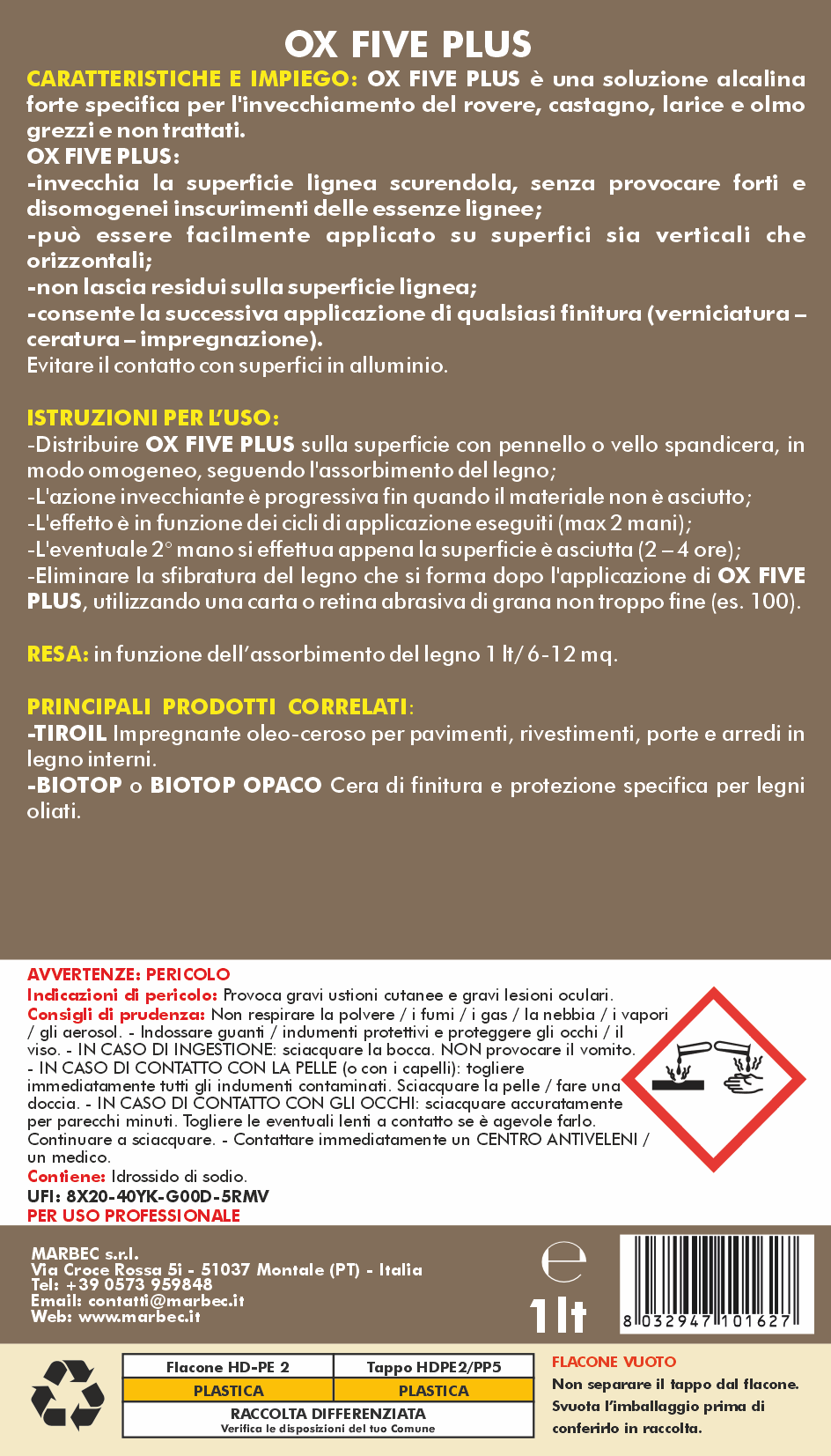 Invecchiante forte per legno OX-FIVE PLUS   1LT