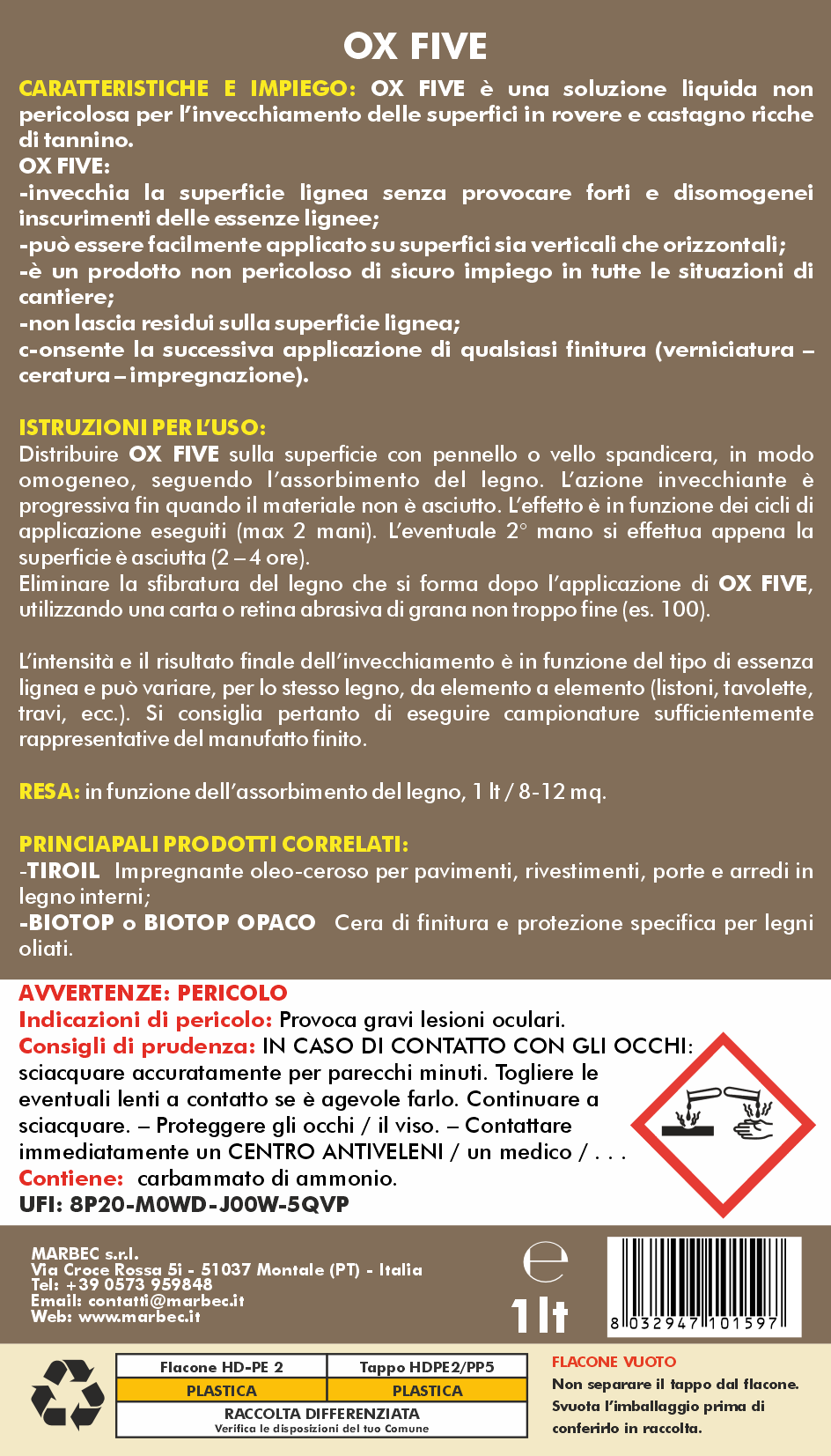 Invecchiante per rovere e castagno OX-FIVE   1LTx6Pz