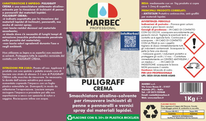 Smacchiatore per graffiti, inchiostri, pennarelli PULIGRAFF   1KGx6Pz