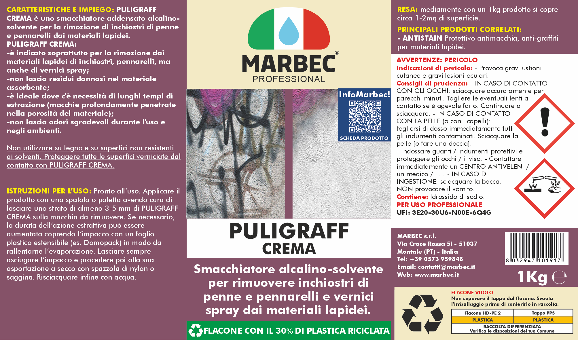 Smacchiatore per graffiti, inchiostri, pennarelli PULIGRAFF   1KG