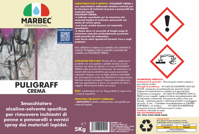 Smacchiatore per graffiti, inchiostri, pennarelli PULIGRAFF   5KGx4Pz