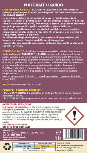 Smacchiatore per rimuovere graffiti PULIGRAFF LIQUIDO   1LT