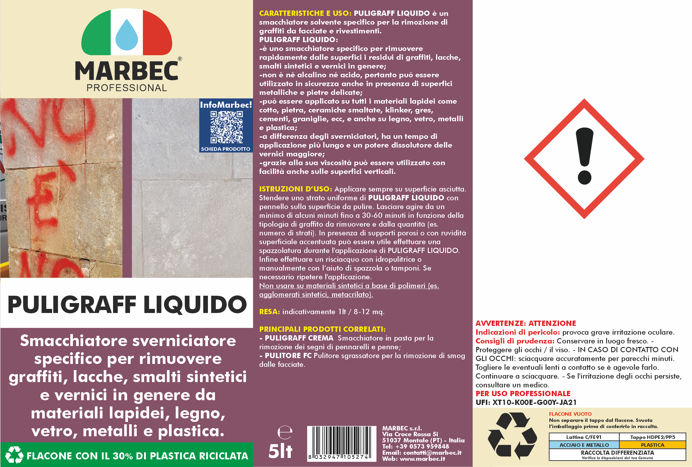 Smacchiatore per rimuovere graffiti PULIGRAFF LIQUIDO   5LTx4Pz