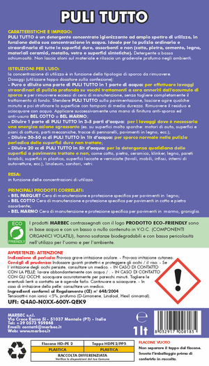 Detergente universale per superfici dure, come cotto, pietra, cemento, metalli, legno. Efficace anche a basse concentrazioni.  1LT