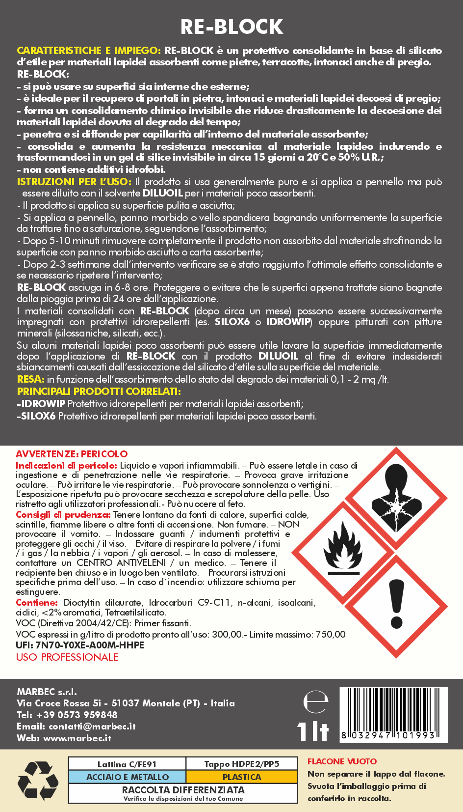 Consolidante per pietra RE-BLOCK   1LT