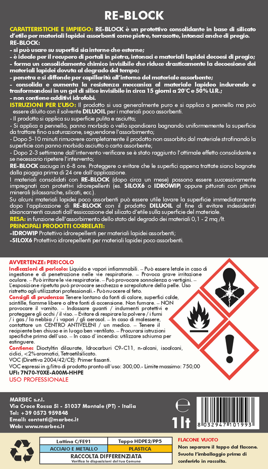 Consolidante per pietra RE-BLOCK   1LT