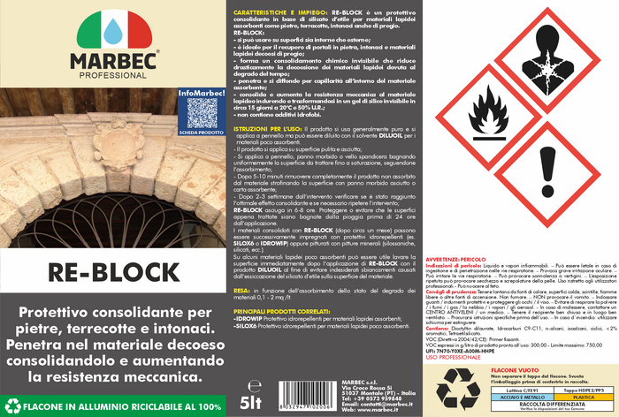 Consolidante per pietra RE-BLOCK   5LTx4Pz