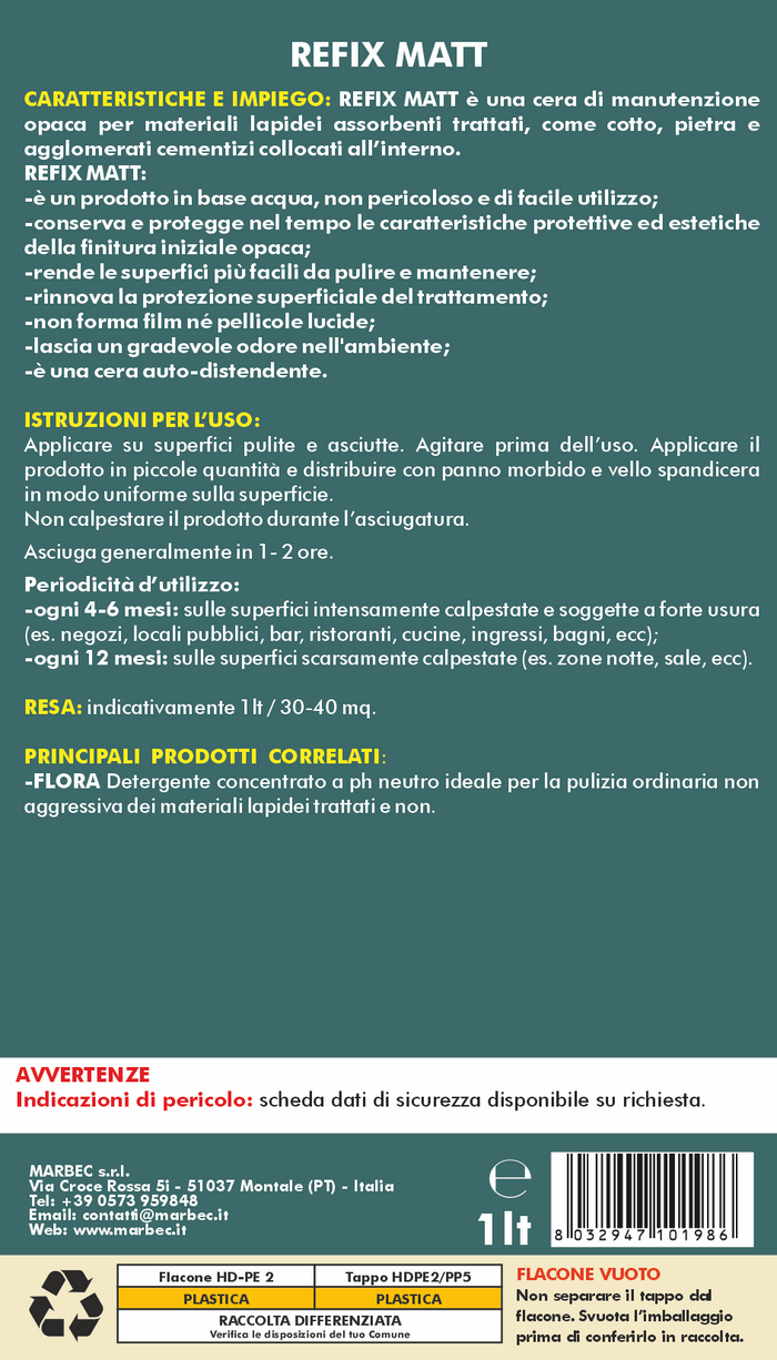 Cera per pavimenti REFIX MATT   1LTx6Pz