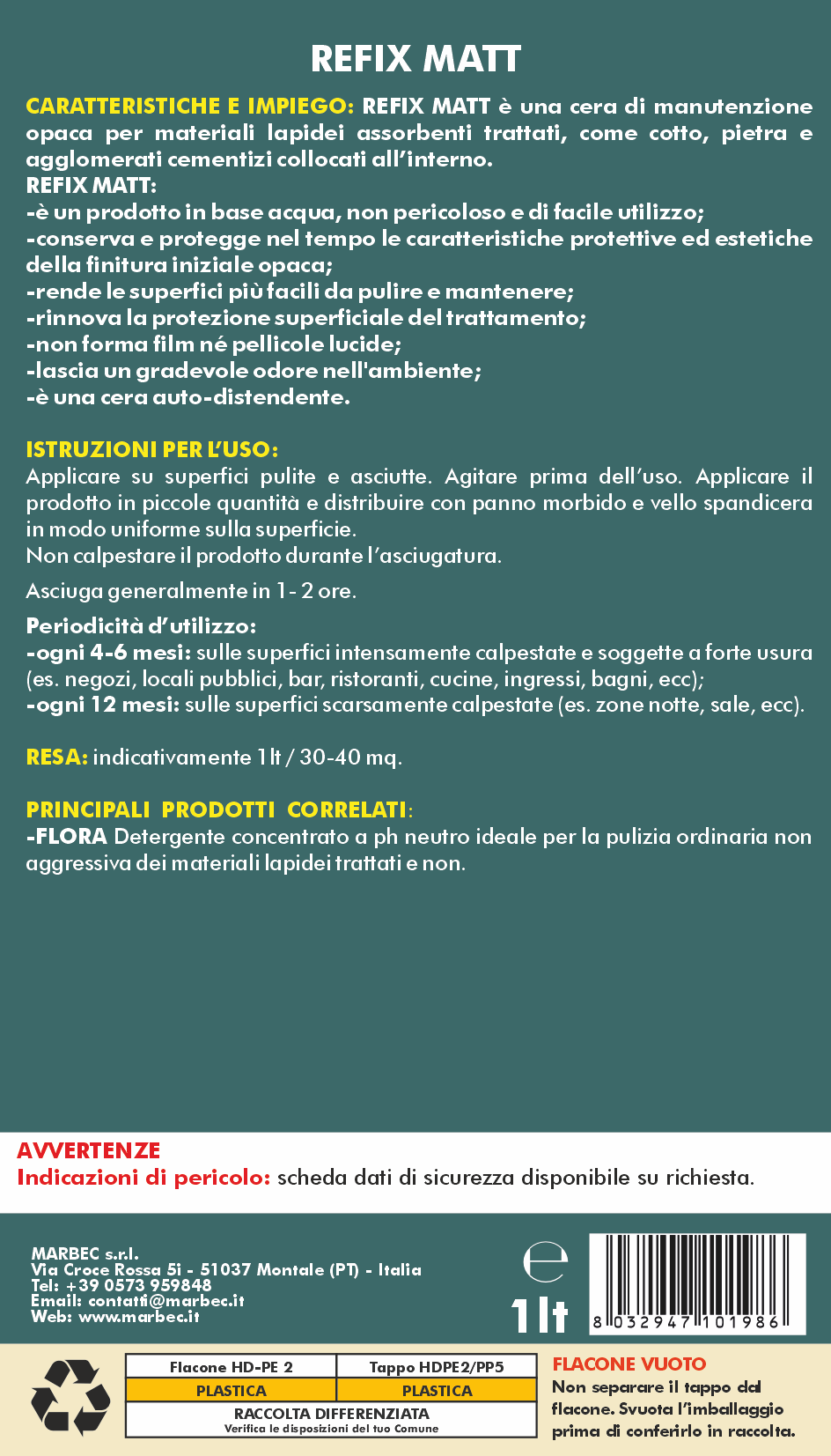 Cera per pavimenti REFIX MATT   1LT