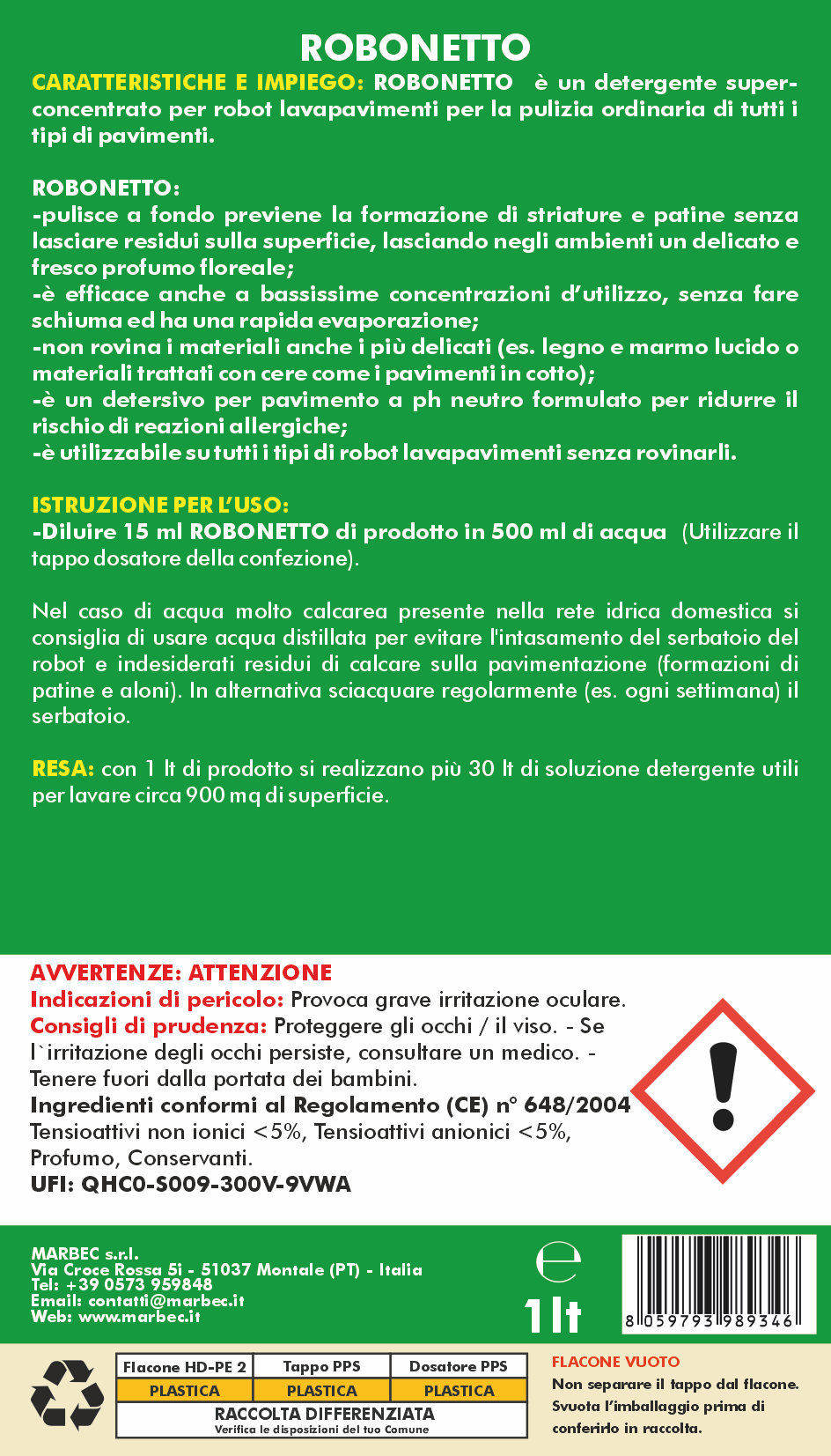 Detergente per robot lavapavimenti ROBONETTO   1LTx6Pz