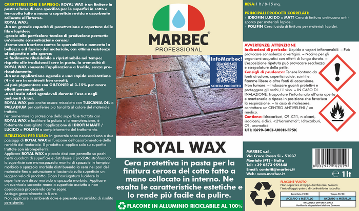 Cera per cotto fatto a mano ROYAL WAX   1LTx6Pz