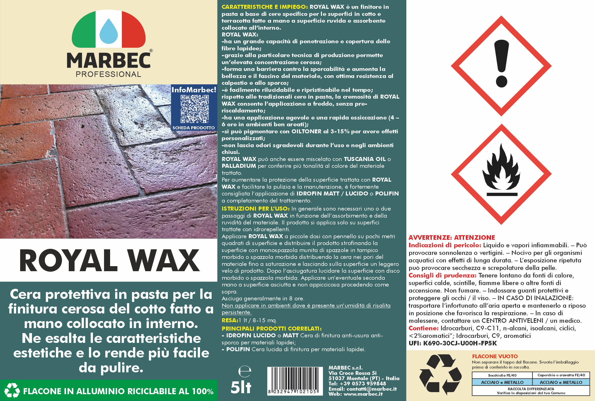 Cera per cotto fatto a mano ROYAL WAX   5LTx4Pz