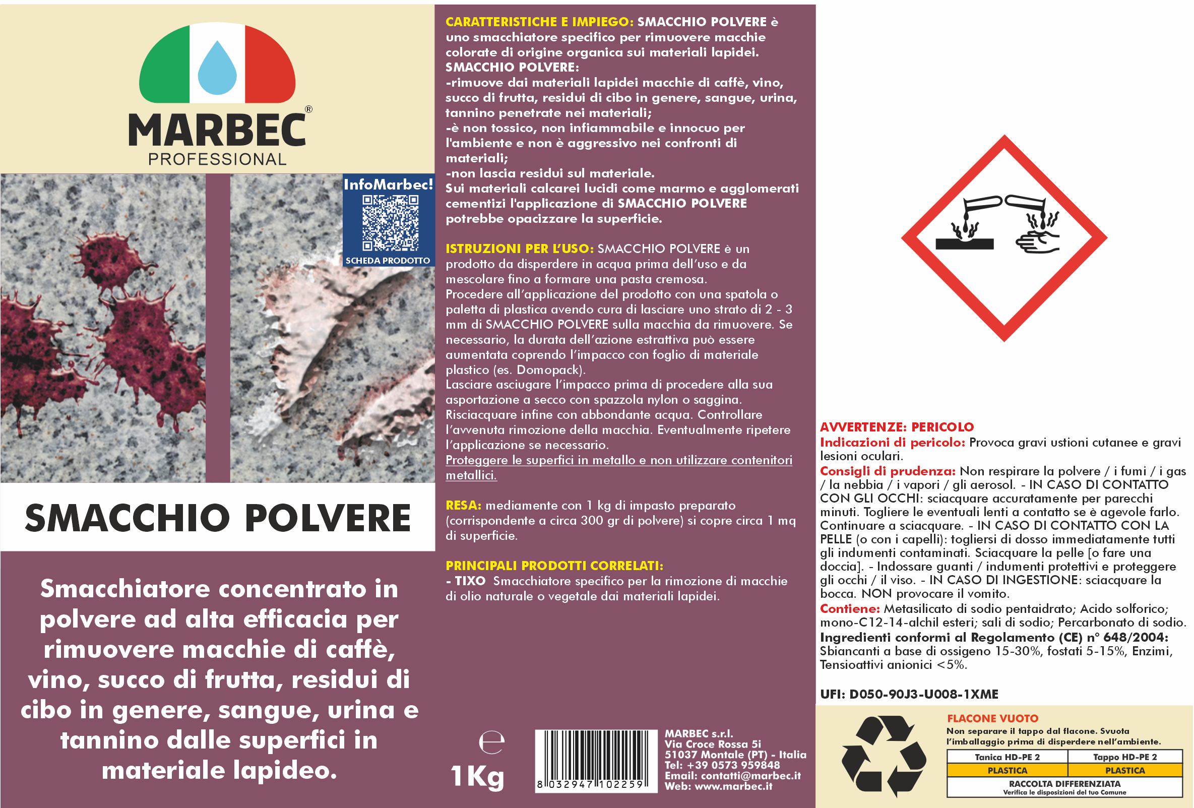 Come togliere le macchie di vino, caffè SMACCHIO POLVERE   1KGx4Pz