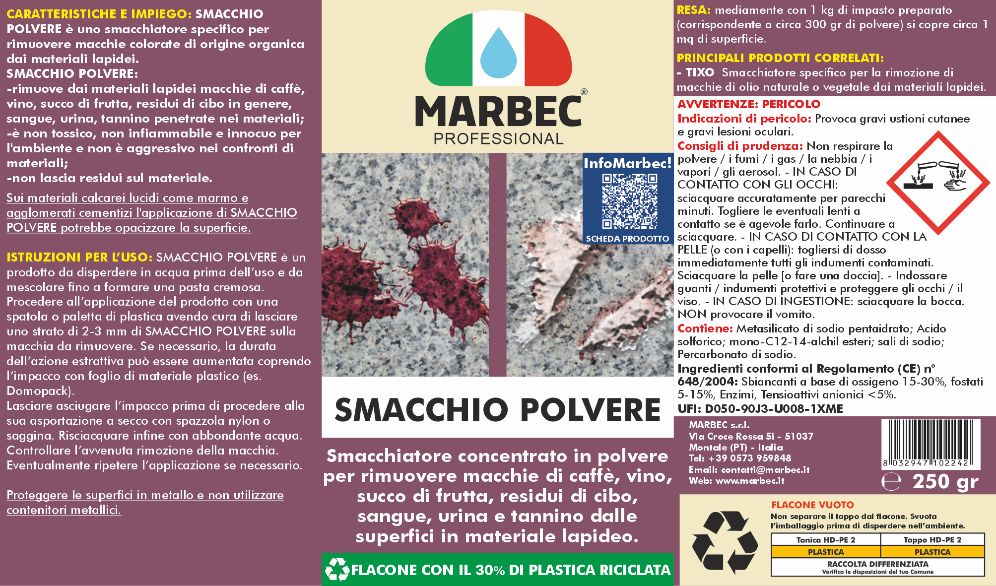 Come togliere le macchie di vino, caffè SMACCHIO POLVERE   250GRx6Pz