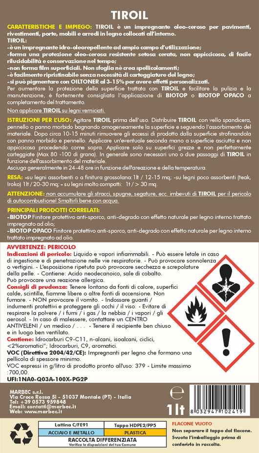 Impregnante per legno TIROIL   1LT