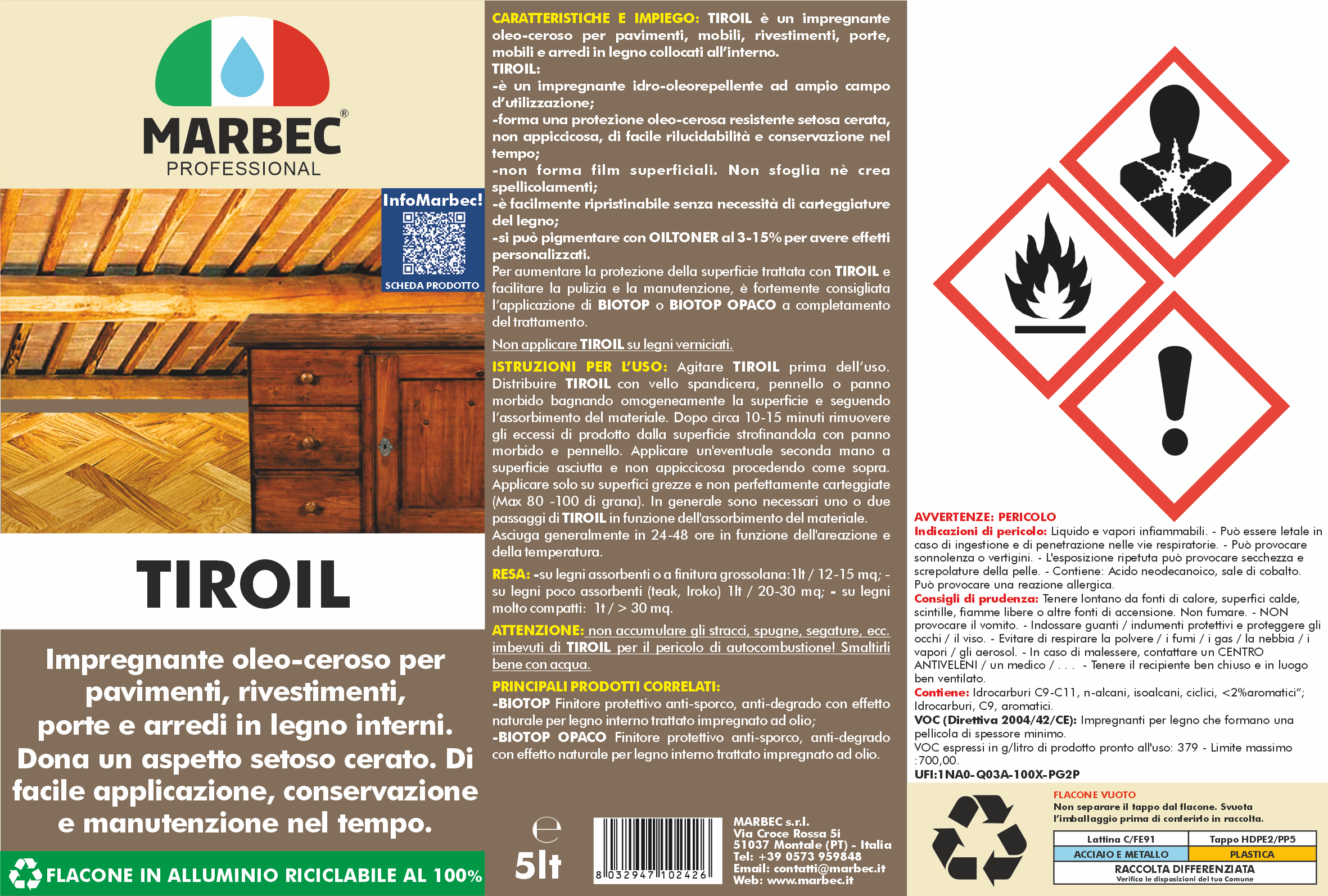 Impregnante per legno TIROIL   5LTx4Pz