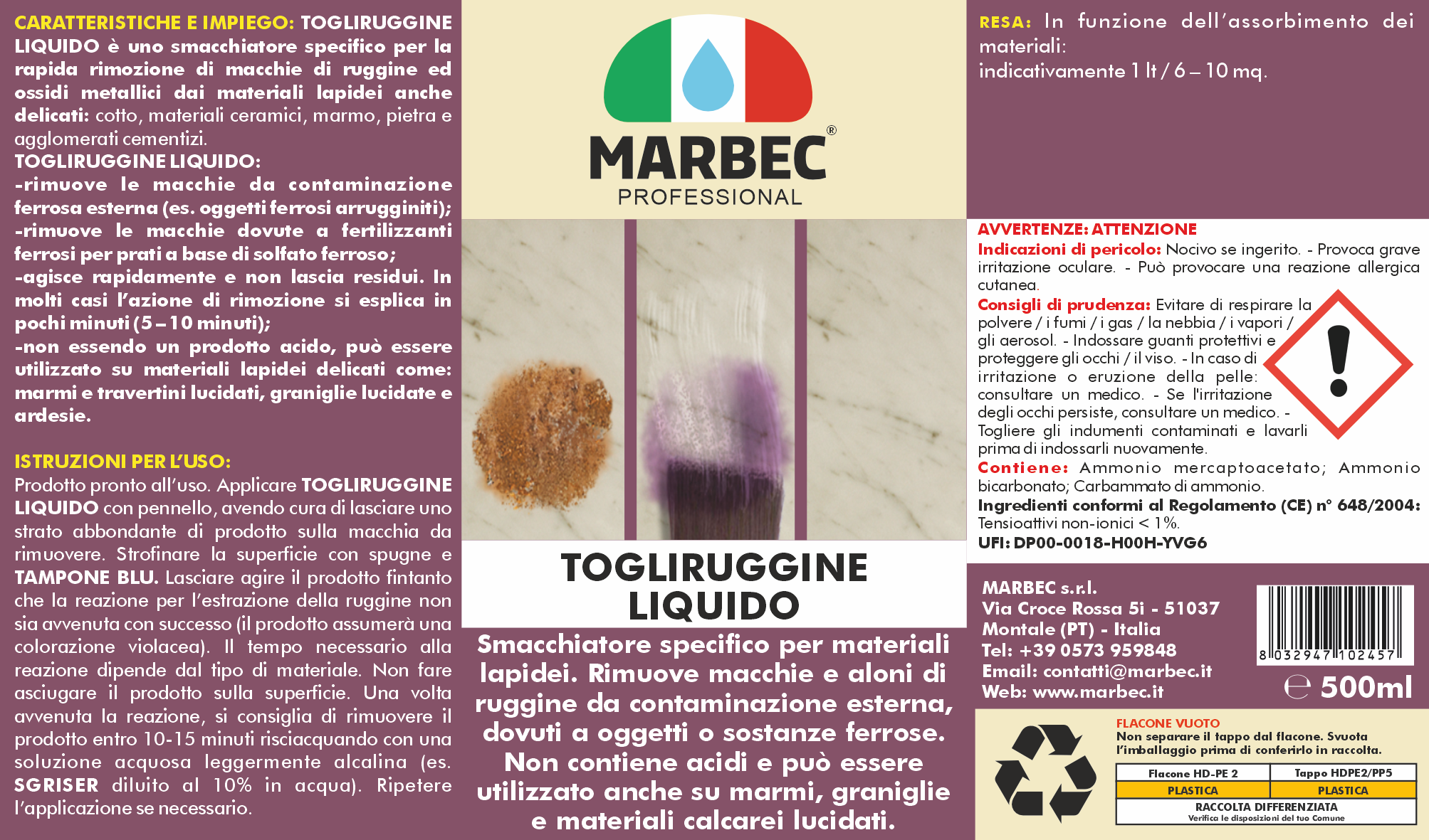 Rimuovere ruggine TOGLIRUGGINE LIQUIDO   500ML + Tampone Blu