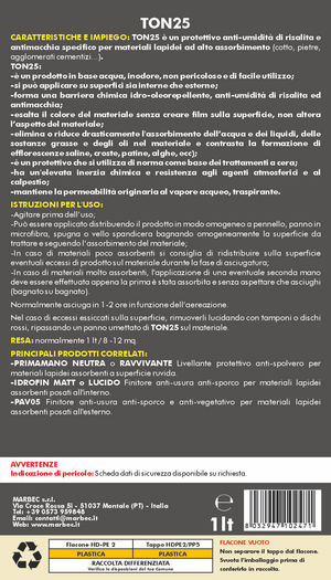 Trattamento idrorepellente antimacchia cotto e pietre TON25   1LT