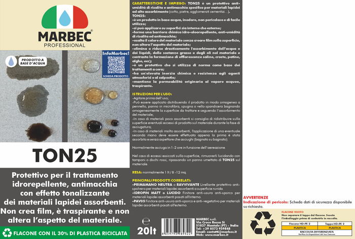 Trattamento idrorepellente antimacchia cotto e pietre TON25   20LT