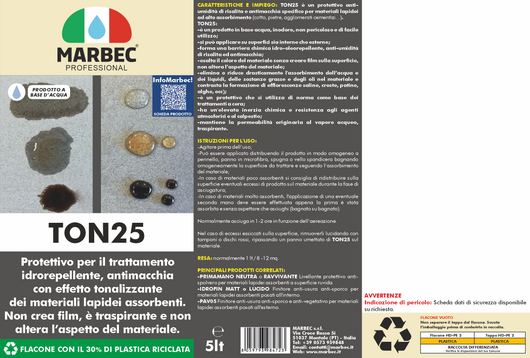 Trattamento idrorepellente antimacchia cotto e pietre TON25   5LT