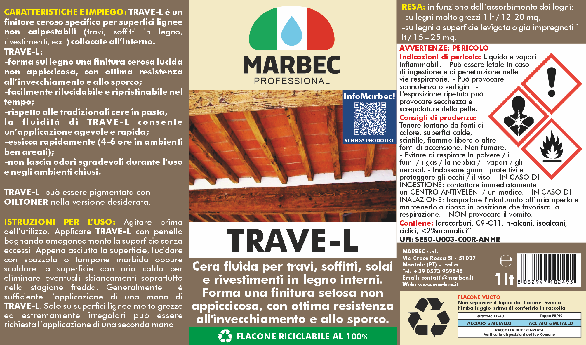 Finitore ceroso per travi e rivestimenti in legno TRAVE-L   1LT