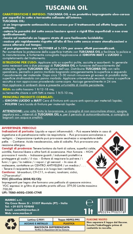 Trattamento cotto TUSCANIA OIL   1LTx6Pz