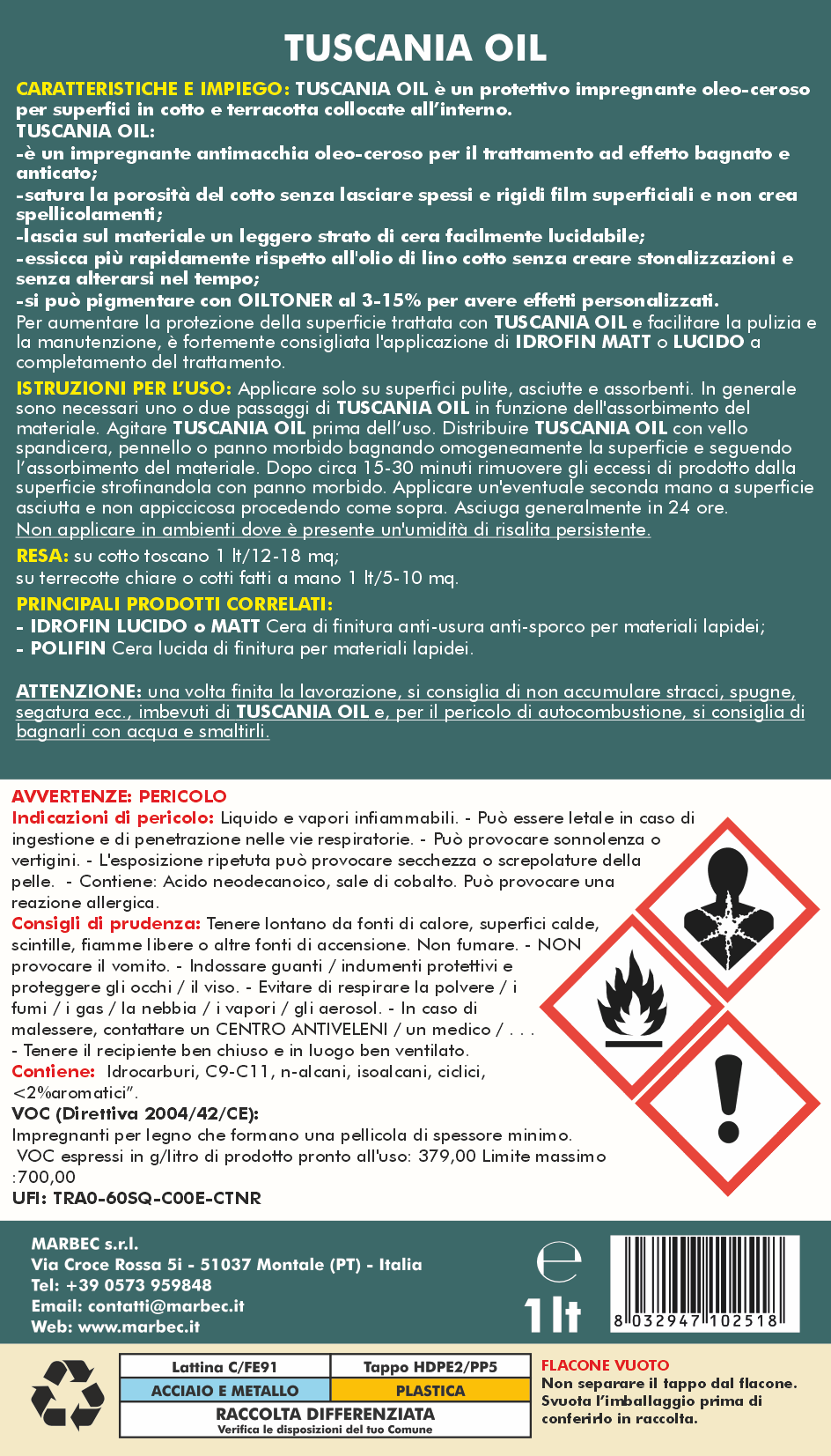 Trattamento cotto TUSCANIA OIL   1LT