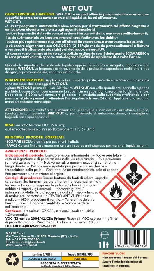 Trattamento cotto esterno WET OUT   1LT