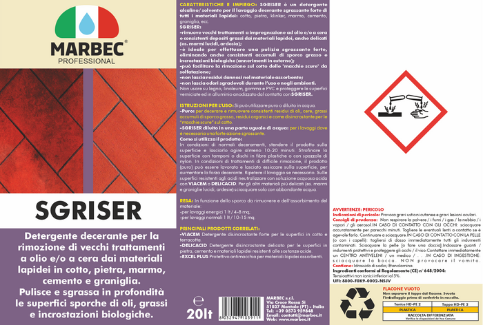 Detergente sgrassante professionale SGRISER   20LT
