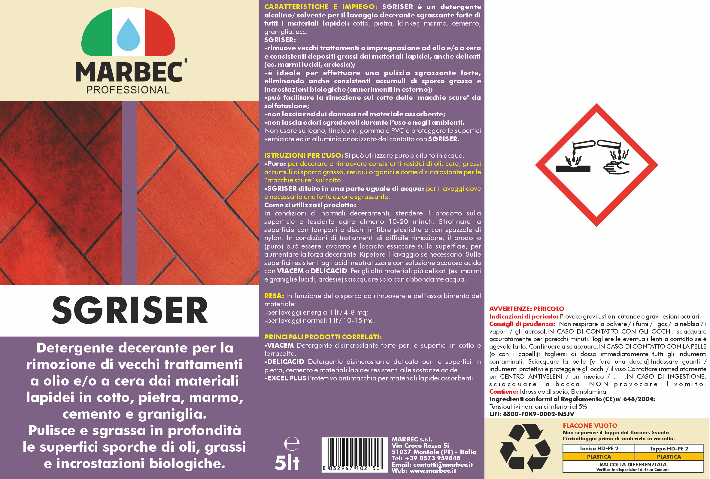 Detergente sgrassante professionale SGRISER   5LT