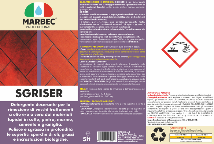 Detergente sgrassante professionale SGRISER   5LTx4Pz