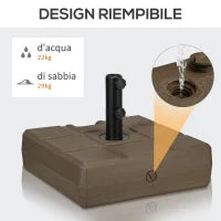 Base per Ombrellone da Giardino Riempibile con Maniglia in HDPE e Acciaio, 49x49x36.5 cm, Marrone