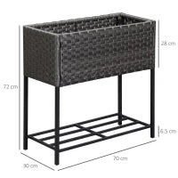 Letto per Orto Rialzato, Fioriera Effetto Vimini con Ripiano, Aiuola Rialazata per Esterni e Interni, Grigio (70cm x 30cm x 72cm)