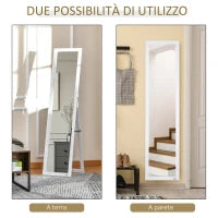 Specchio a Figura Intera con Supporto Richiudibile e Fori Per Montaggio, in Legno e Vetro, 37x37x154 cm, Bianco
