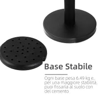 Outsunny Set 2 Colonnine Segnapercorso con Nastro Estendibile di 2 m, Paletti Delimitazione in Acciaio Inox e Nylon, Ø32x90 cm, Nero