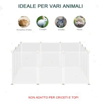 Recinto per Conigli, Cuccioli e Piccoli Animali Modulabile in Metallo e PP, 12 Pannelli da 35x45cm Bianco