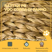 Cuccia Rialzata per Gatti in Vimini, con Cuscino in Cotone, Marrone e Bianco, 40x37x51 cm