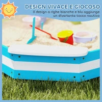 Sabbiera per Bambini con 4 Sedute Angolari in Legno, Età 3-6 Anni, 133x133x16 cm, Blu e Bianco