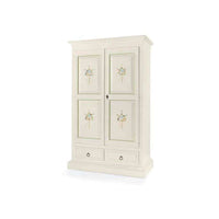 Armadio a cappello dritto 2 ante 2 cassetti e appendiabiti con bastone in legno in bianco con decorato 125x61x200 H