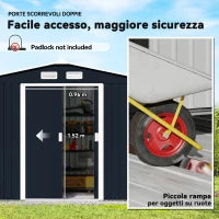 Casetta in Acciaio con Fondazione, 4 Prese d'Aria e 2 Porte Scorrevoli, 277x195x192 cm, Grigio Scuro