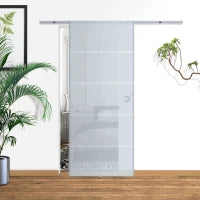 Porta Scorrevole Interna in Vetro Smerigliato e Satinato con Binario B3 in Alluminio per Bagno Cucina Studio Vetro 205x 90x 0,8cm