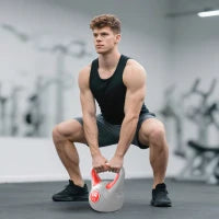 Kettlebell 14kg in PU e Sabbia con Base Piatta e Impugnatura per Stacchi, Squat e Sollevamenti, 26x18x32 cm, Rosso