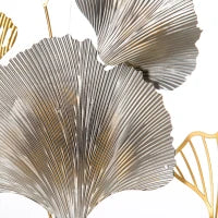 Decorazione Murale 3D in Metallo, Wall Art Dorata con Ginkgo in due Cornici Rotonde, 102x66.2cm, Oro e Argento