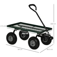 Carrello da Giardino in Acciaio con Capacità 150 kg e Maniglia Rivestita, 94x48.5x100 cm, Nero e Verde